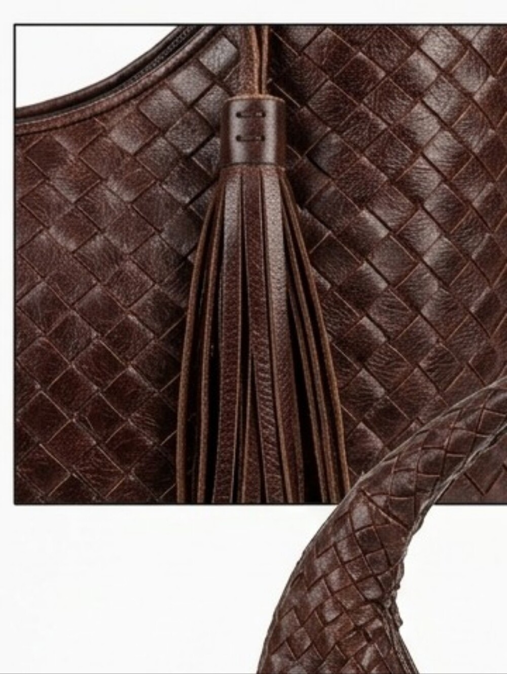 Francesco Biasia Chocolate Brown Woven Leather Bag with Tassel - Picture 3 of 5